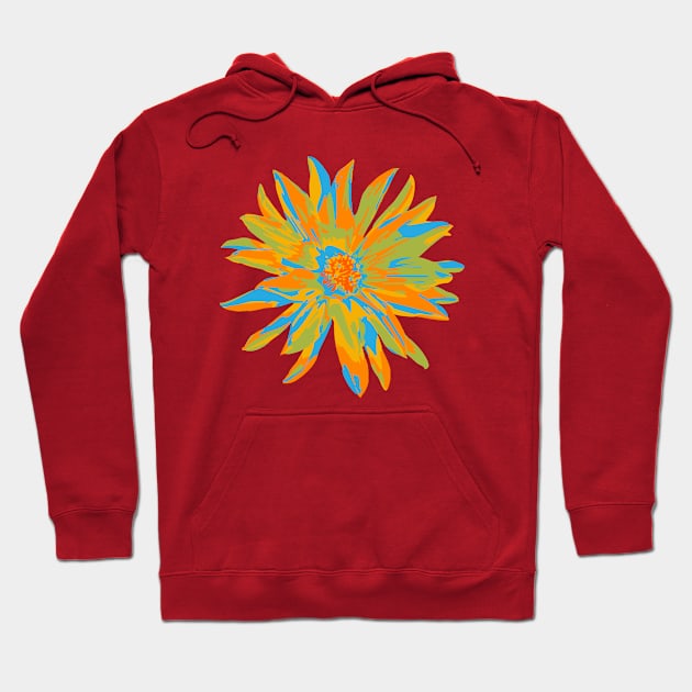 DAHLIA BURSTS Abstract Blooming Floral Summer Bright Flowers - Orange Yellow Lime Green Blue on Coral Red - UnBlink Studio by Jackie Tahara Hoodie by UnBlink Studio by Jackie Tahara